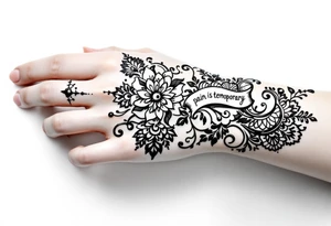 Indian style Henna tattoo for the inner wrist including word pain is temporary. tattoo idea
