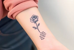 fine-line rose on my inner wrist, with the stem flowing down into a bible verse tattoo idea