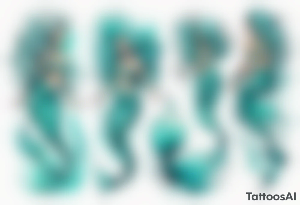 a turquoise mermaid swimming in the sea surrounded by crashing waves tattoo idea