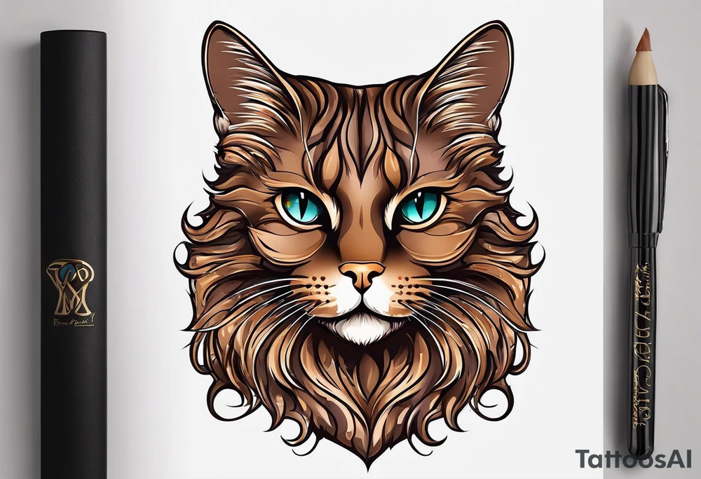 brown cat only head tattoo idea
