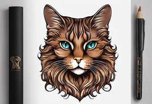 brown cat only head tattoo idea