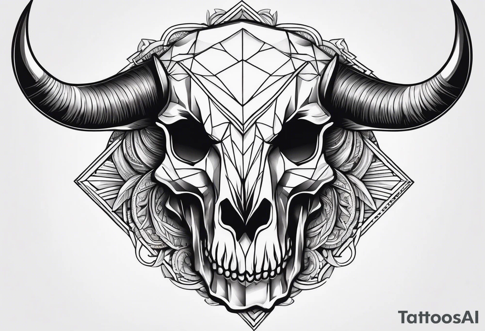 skull of a bull with a line frame, realistic, simple tattoo idea