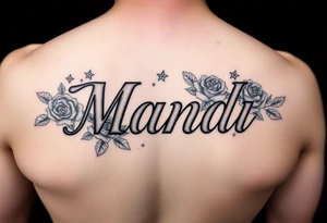 Name Mandi with roses and stars tattoo idea