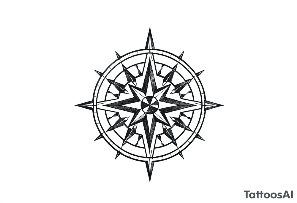 Simple double layered compass rose tattoo idea