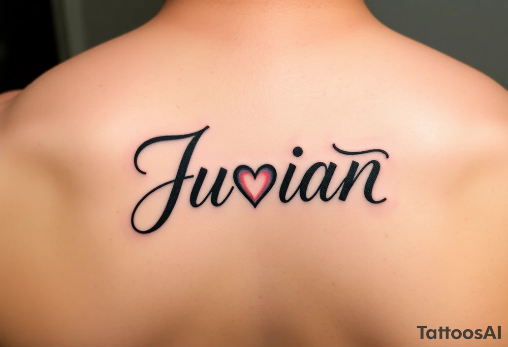 The name Julian in cursive with a heart and shading tattoo idea