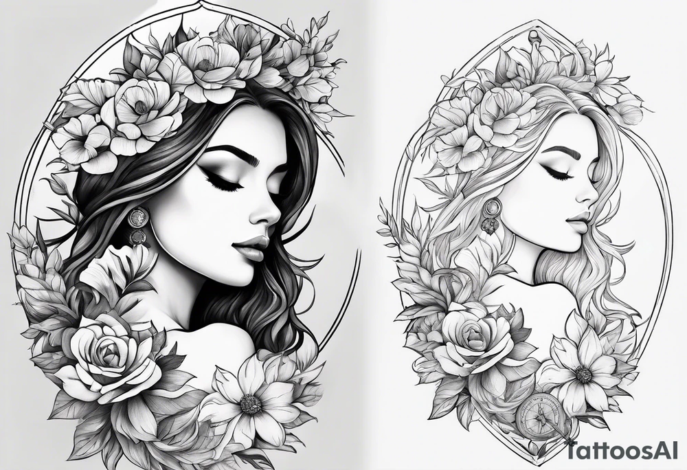 Feminine wanderlust, floral, compass, adventure, shoulder piece, cover-up tattoo idea