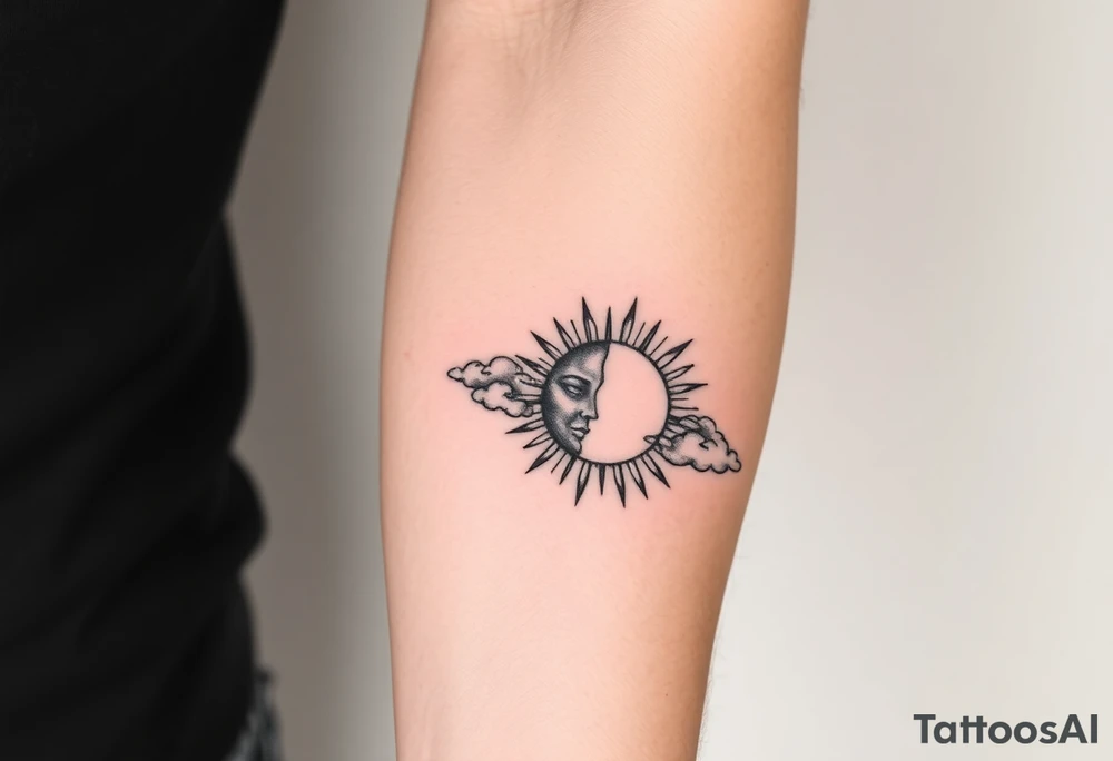 clouds sun and moon tattoo idea