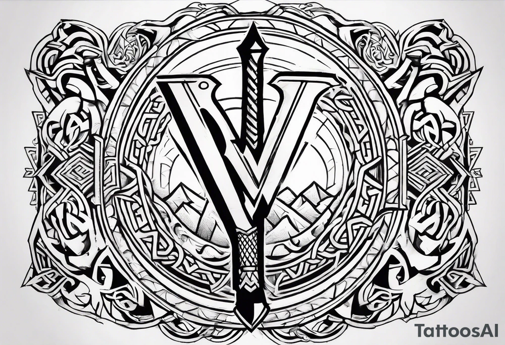 Valhalla 
 sword axe valknut tattoo idea