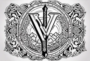 Valhalla 
 sword axe valknut tattoo idea