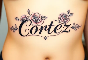 The name Cortez with roses and diamonds tattoo idea