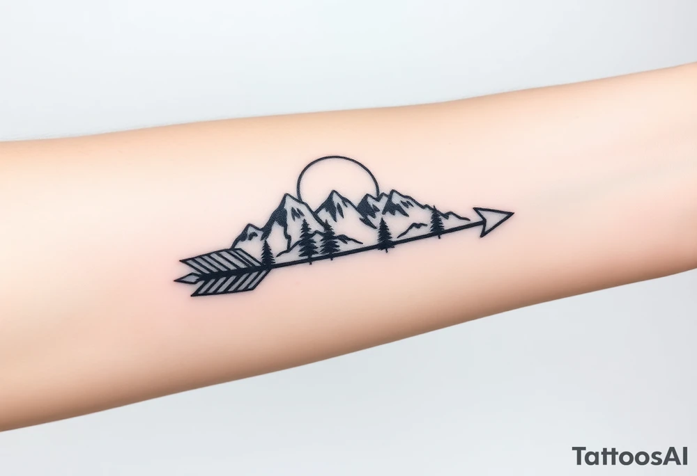 Mountains sun sea trees on an arrow like design tattoo idea Mountains sun sea trees on an arrow like design tattoo idea