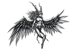 A fierce looking Valkyrie with very big dark wings. The whole body with legs should be visible tattoo idea