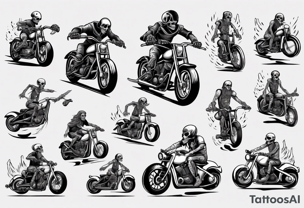 Motorcycle and skeleton riding tattoo idea