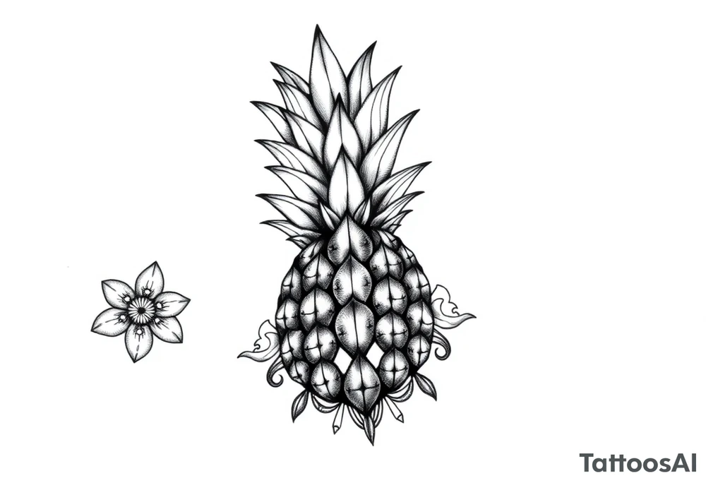 Bushy crown pineapple vagina, design to go over vagina , erotic vagina area design, anus to be at the bottom tattoo idea