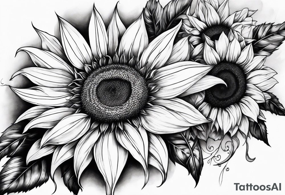 Leg sleeve sunflower tattoo idea