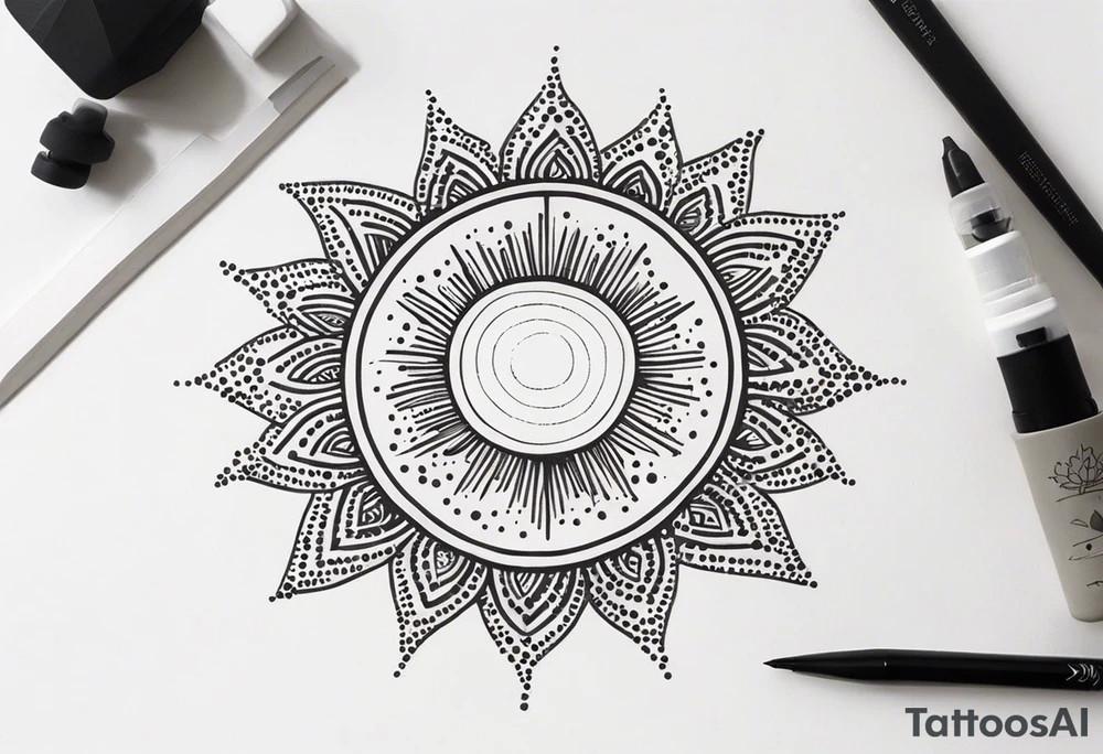 representation of the sun made of black dots tattoo idea