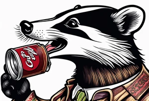 badger with mouth open with Dr Pepper can tattoo idea