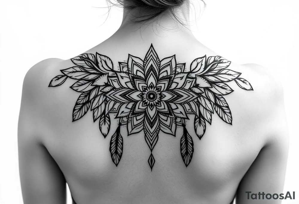 spiritual feathers ornamental mandala shaman tattoo idea