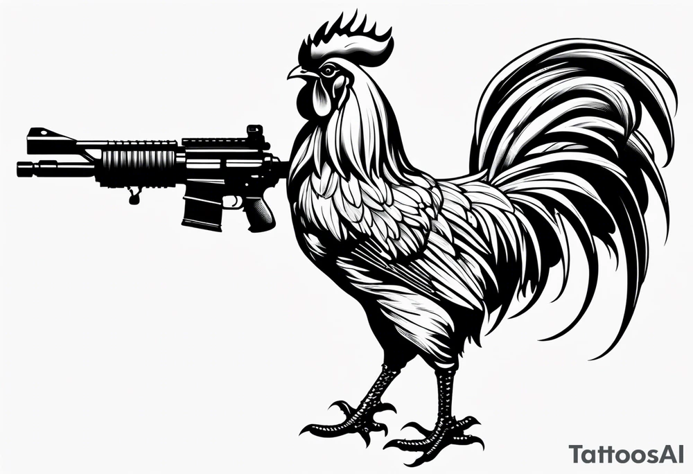 Rooster with a Machine gun tattoo idea