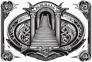Valhalla sword shield axe 
stairs tattoo idea