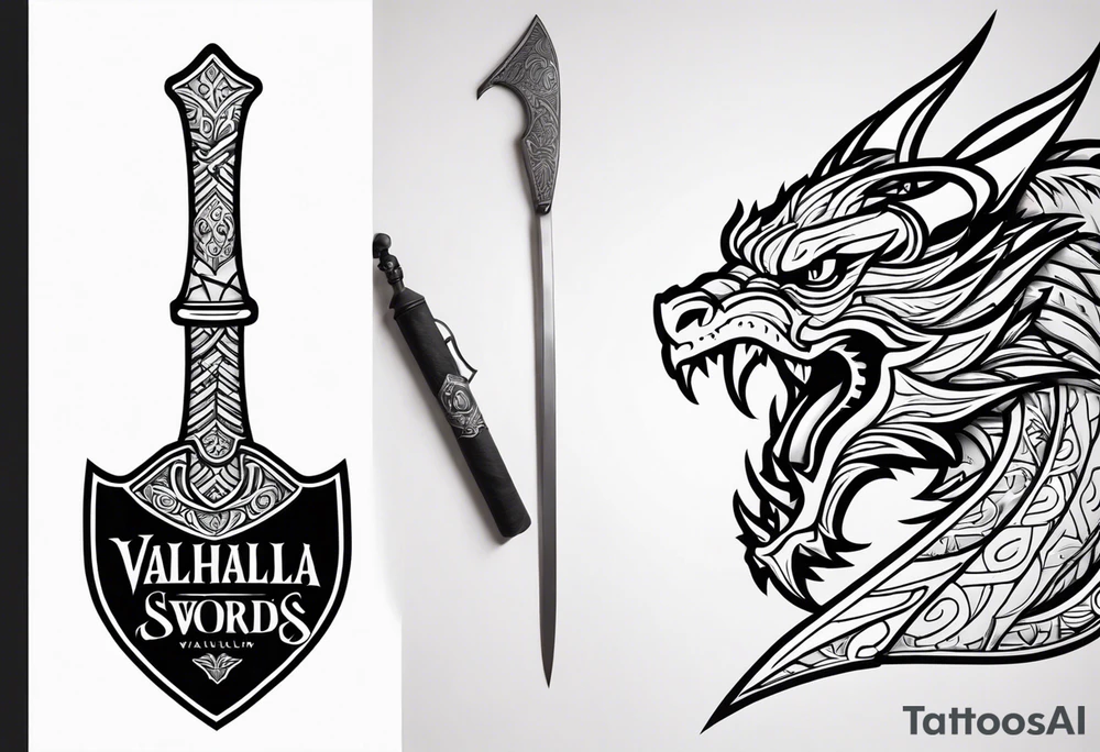 Valhalla sword shield dragon axe tattoo idea