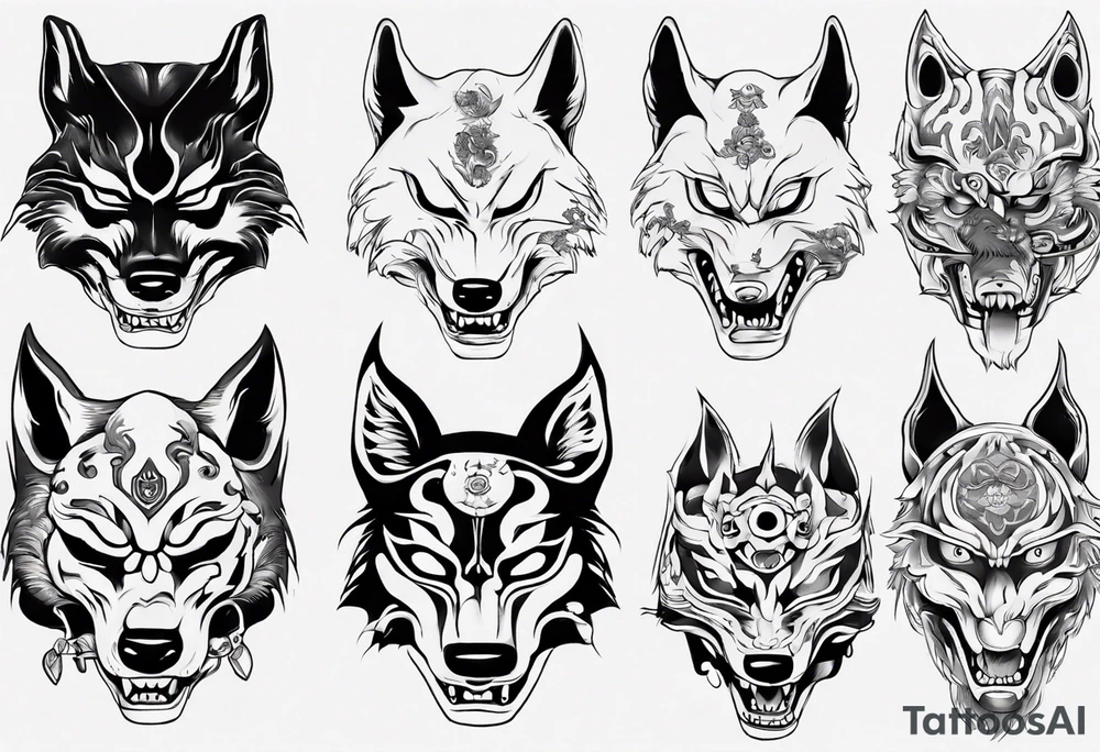 Japanese wolf mask tattoo idea