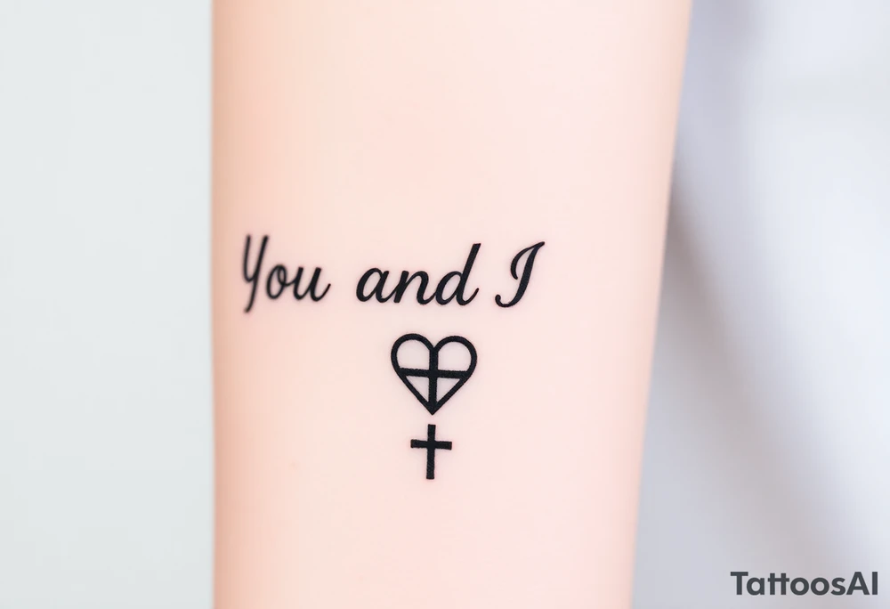 "You and I Together" with a cross and a heart tattoo idea