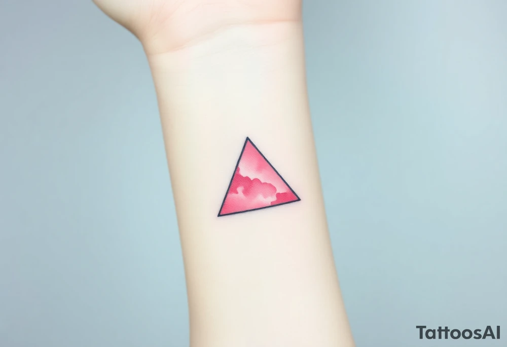 A watercoloured pink triangle, with small lining and upside down. Just the colour pink. No shapes. Just the colour pink filling the triangle and a small black outline tattoo idea