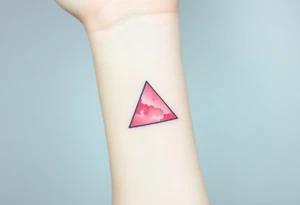 A watercoloured pink triangle, with small lining and upside down. Just the colour pink. No shapes. Just the colour pink filling the triangle and a small black outline tattoo idea