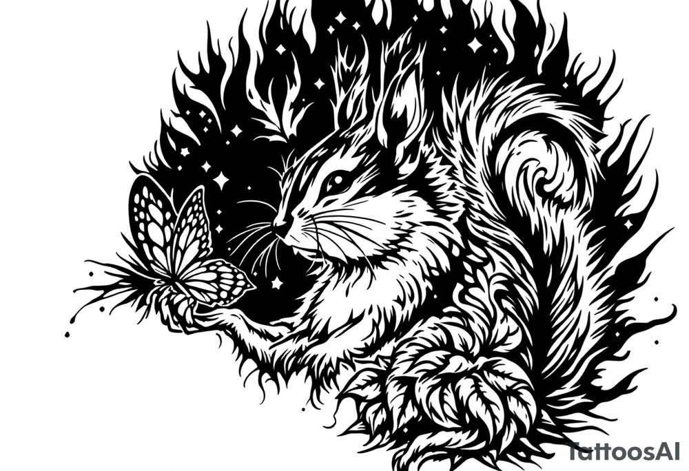 A Squirrel with a butterfly in hands tattoo idea