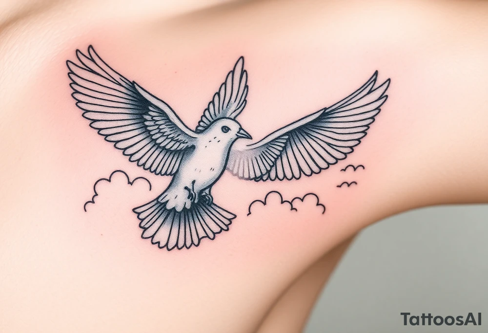 Dove and a blue jay, clouds, shining light to or from heaven tattoo idea
