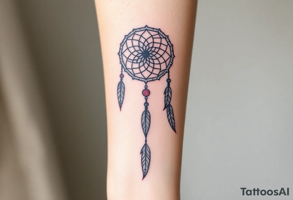 native dreamcatcher with flowing feathers and sacred beads tattoo idea