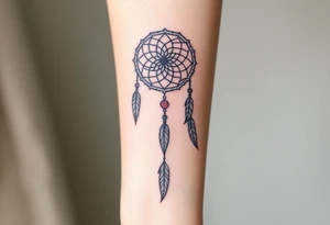 native dreamcatcher with flowing feathers and sacred beads tattoo idea