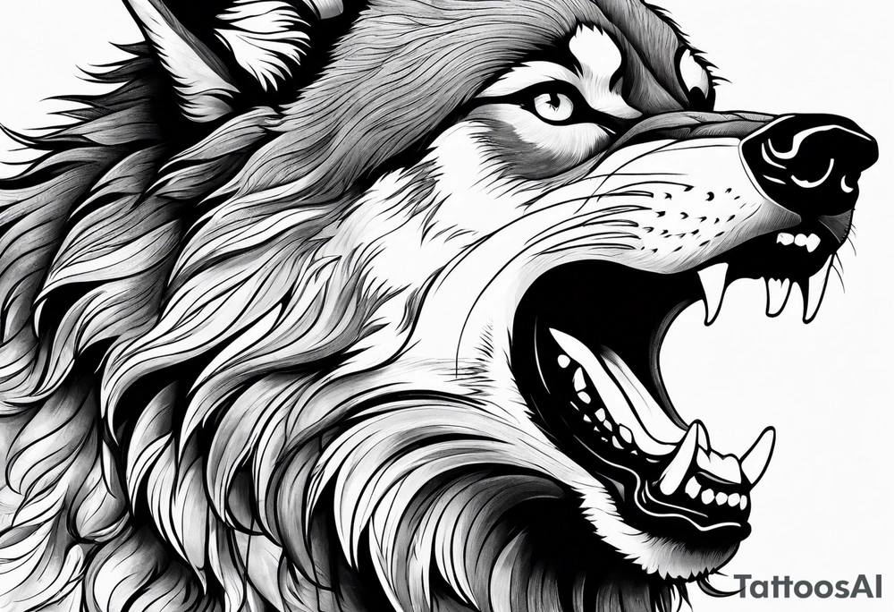 Howling angry wolf tattoo idea