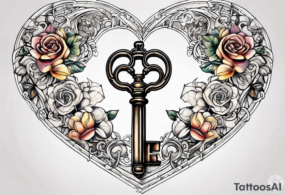 Antique keys heart shaped tattoo idea