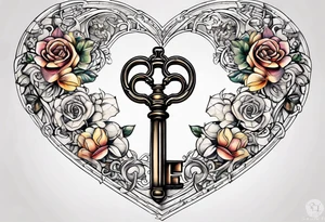 Antique keys heart shaped tattoo idea