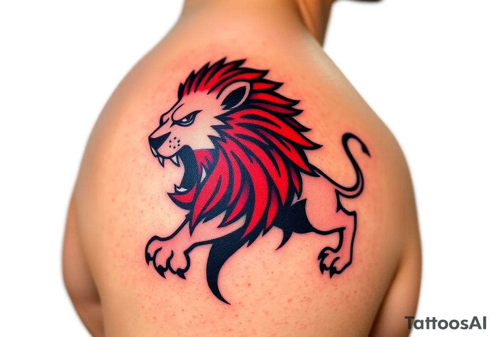 A Czech flag morphing into a roaring lion, symbolizing national pride and strength, with deep red, white, and royal blue tones. tattoo idea