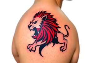 A Czech flag morphing into a roaring lion, symbolizing national pride and strength, with deep red, white, and royal blue tones. tattoo idea