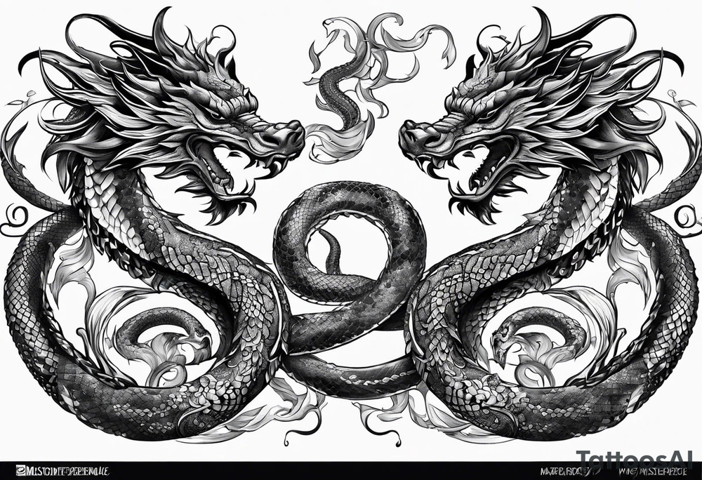 caduceus replace snakes with eastern dragons tattoo idea