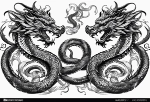 caduceus replace snakes with eastern dragons tattoo idea