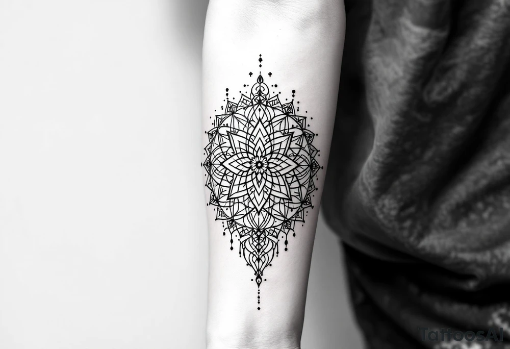 fine-line tattoo, interconnected sacred geometry, multiple mandala fusion, flowing geometric vines, intertwining dotwork patterns, morphing sacred symbols, geometric transformation, overlapping mandala layers, flowing geometric streams, sacred geometry cascade, dotwork connections, radiating interconnected patterns, geometric web, mandala constellation, flowing sacred lines, intertwining geometric forms, dotwork bridges, connected sacred patterns, geometric flow transition, mandala network, artistic geometric fusion, delicate interconnections, black grey shading, no outlines, arm wrap design, organic geometric flow, artistic sacred weaving, geometric poetry, mandala storytelling, interconnected symmetry, flowing sacred architecture tattoo idea