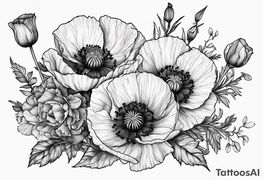Poppy and larkspur tattoo idea