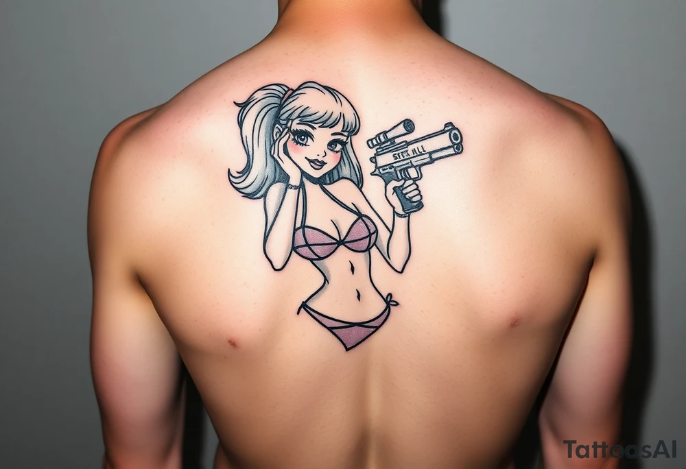 gangster girl in bikini with gun tattoo idea