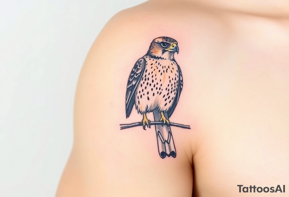 Sparrowhawk sitting on a branch tattoo idea