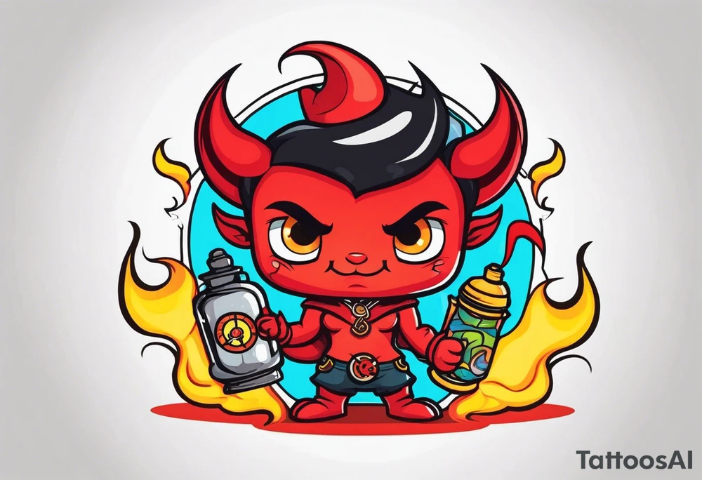 cute devil boy holding a time bomb tattoo idea