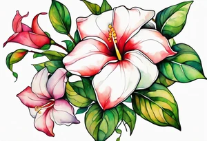 white background, abstract mandevilla flowers on a vine tattoo idea