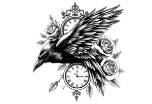raven,roses,clock. tattoo idea