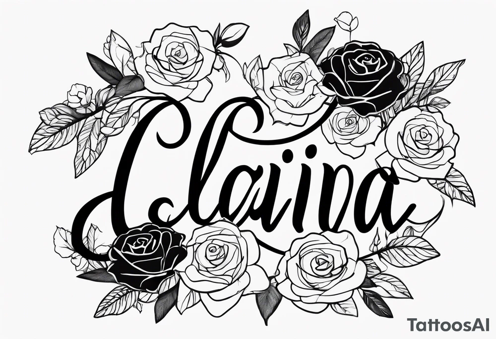 The name Alaina in cursive with small roses around it tattoo idea