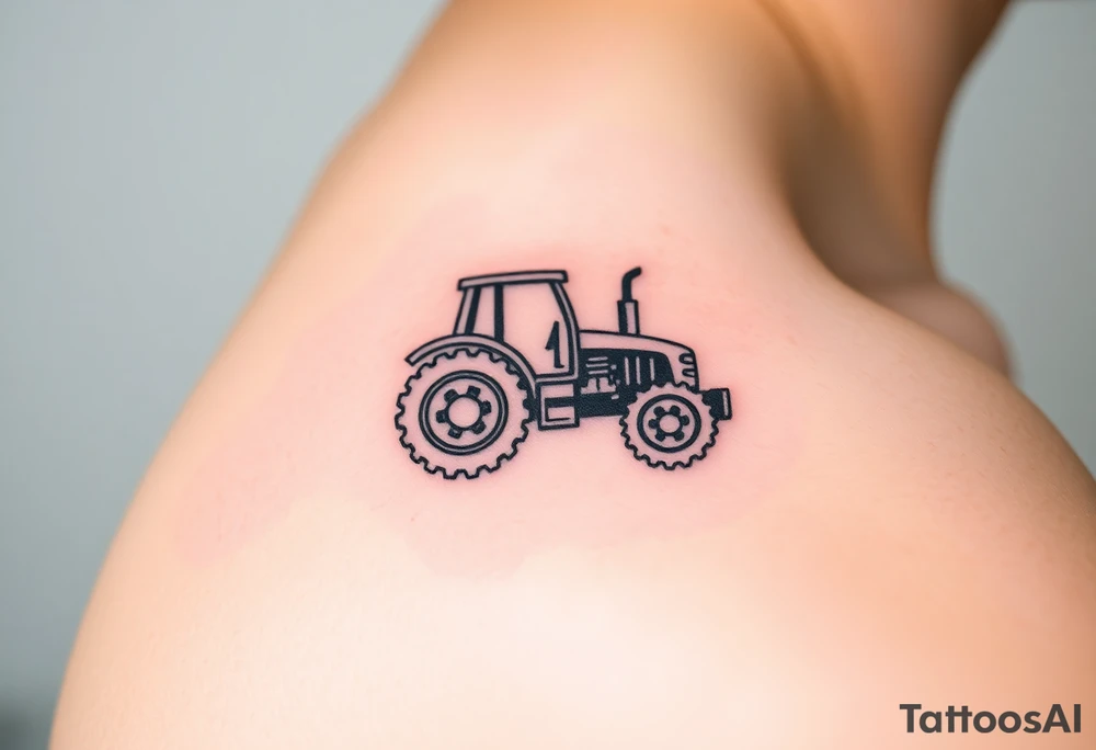 A stylized tractor made of mechanical gears, showing the strength and engineering behind farming machinery tattoo idea