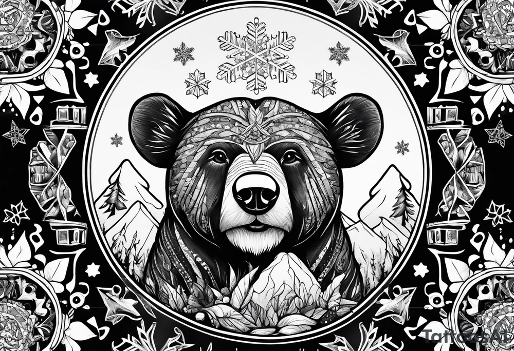 Magic mushrooms bear snowflakes tattoo idea